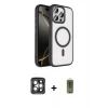 MARSİLYAN™- iPhone 15 Pro Max Kılıf Kıvılcım Prime - Siyah Joko Magic 5D Hayalet Cam + Gri PVD Metal Kamera Lens