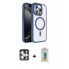 MARSİLYAN™- iPhone 15 Pro Max Kılıf Kıvılcım Prime - Siyah Polymer Nano Ekran Koruyucu + Gümüş PVD Metal Kamera Lens
