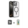 MARSİLYAN™- iPhone 15 Pro Max Kılıf Kıvılcım Prime - Siyah Polymer Nano Ekran Koruyucu + PVD Metal Kamera Lens - SH