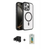 MARSİLYAN™- iPhone 15 Pro Max Kılıf Kıvılcım Prime - Siyah Polymer Nano Ekran Koruyucu + Raze Metal Kamera Lens - SH