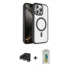 MARSİLYAN™- iPhone 15 Pro Max Kılıf Kıvılcım Prime - Siyah Polymer Nano Ekran Koruyucu + Raze Metal Kamera Lens - TMGI