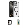 MARSİLYAN™- iPhone 15 Pro Max Kılıf Kıvılcım Prime - Siyah Polymer Nano Ekran Koruyucu + PVD Metal Kamera Lens - TU