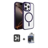 MARSİLYAN™- iPhone 15 Pro Max Kılıf Kıvılcım Prime - Siyah Vanessa Magic Cam + Gri PVD Metal Kamera Lens