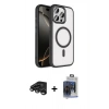 MARSİLYAN™- iPhone 15 Pro Max Kılıf Kıvılcım Prime - Siyah Vanessa Magic Cam + Raze Metal Kamera Lens - TMGI