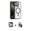 MARSİLYAN™- iPhone 15 Pro Max Kılıf Kıvılcım Prime - Siyah Vanessa Magic Hayalet Cam + PVD Metal Kamera Lens - GS
