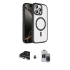 MARSİLYAN™- iPhone 15 Pro Max Kılıf Kıvılcım Prime - Siyah Vanessa Magic Hayalet Cam + Gümüş Raze Metal Kamera Lens