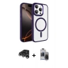 MARSİLYAN™- iPhone 15 Pro Max Kılıf Kıvılcım Prime - Siyah Vanessa Magic Hayalet Cam + Gümüş Raze Metal Kamera Lens