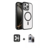 MARSİLYAN™- iPhone 15 Pro Max Kılıf Kıvılcım Prime - Siyah Vanessa Magic Hayalet Cam + PVD Metal Kamera Lens - GI