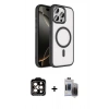 MARSİLYAN™- iPhone 15 Pro Max Kılıf Kıvılcım Prime - Siyah Vanessa Magic Hayalet Cam + PVD Metal Kamera Lens - TU