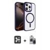 MARSİLYAN™- iPhone 15 Pro Max Kılıf Kıvılcım Prime - Siyah Vanessa Magic Hayalet Cam + PVD Metal Kamera Lens - GI