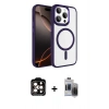 MARSİLYAN™- iPhone 15 Pro Max Kılıf Kıvılcım Prime - Siyah Vanessa Magic Hayalet Cam + PVD Metal Kamera Lens - TU