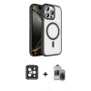 MARSİLYAN™- iPhone 15 Pro Max Kılıf Kıvılcım Prime - Siyah Vanessa Magic Hayalet Cam + PVD Metal Kamera Lens - SH