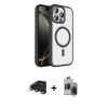 MARSİLYAN™- iPhone 15 Pro Max Kılıf Kıvılcım Prime - Siyah Vanessa Magic Hayalet Cam + Raze Metal Kamera Lens - TMGI