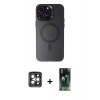 MARSİLYAN™- iPhone 15 Pro Max Kılıf Kozmos Çizgi Prime - Şeffaf 360 Full Body Arka Koruyucu + PVD Metal Kamera Lens - GI
