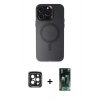 MARSİLYAN™- iPhone 15 Pro Max Kılıf Kozmos Çizgi Prime - Şeffaf 360 Full Body Arka Koruyucu + PVD Metal Kamera Lens - SH