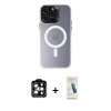 MARSİLYAN™- iPhone 15 Pro Max Kılıf Kozmos Çizgi Prime - Şeffaf Pasifik Cam Ekran Koruyucu + PVD Metal Kamera Lens - TU