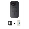 MARSİLYAN™- iPhone 15 Pro Max Kılıf Kozmos Çizgi Prime - Şeffaf Pasifik Cam Ekran Koruyucu + PVD Metal Kamera Lens - GI
