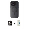 MARSİLYAN™- iPhone 15 Pro Max Kılıf Kozmos Çizgi Prime - Şeffaf Pasifik Cam Ekran Koruyucu + PVD Metal Kamera Lens - TU