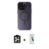 MARSİLYAN™- iPhone 15 Pro Max Kılıf Kozmos Çizgi Prime - Şeffaf Pasifik Cam Ekran Koruyucu + PVD Metal Kamera Lens - TU
