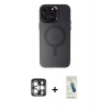 MARSİLYAN™- iPhone 15 Pro Max Kılıf Kozmos Çizgi Prime - Şeffaf Pasifik Cam Ekran Koruyucu + PVD Metal Kamera Lens - GS