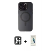 MARSİLYAN™- iPhone 15 Pro Max Kılıf Kozmos Çizgi Prime - Şeffaf Pasifik Cam Ekran Koruyucu + PVD Metal Kamera Lens - LT