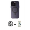 MARSİLYAN™- iPhone 15 Pro Max Kılıf Kozmos Çizgi Prime - Şeffaf Pasifik Cam Ekran Koruyucu + PVD Metal Kamera Lens - LT