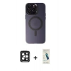 MARSİLYAN™- iPhone 15 Pro Max Kılıf Kozmos Çizgi Prime - Şeffaf Pasifik Cam Ekran Koruyucu + PVD Metal Kamera Lens - SH