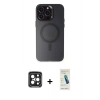 MARSİLYAN™- iPhone 15 Pro Max Kılıf Kozmos Çizgi Prime - Şeffaf Pasifik Cam Ekran Koruyucu + PVD Metal Kamera Lens - SH