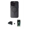 MARSİLYAN™- iPhone 15 Pro Max Kılıf Kozmos Çizgi Prime - Siyah 360 Mat Full Body Arka Koruyucu + Lacivert Raze Metal Kamera Lens