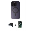 MARSİLYAN™- iPhone 15 Pro Max Kılıf Kozmos Çizgi Prime - Siyah 360 Mat Full Body Arka Koruyucu + Lacivert Raze Metal Kamera Lens