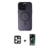 MARSİLYAN™- iPhone 15 Pro Max Kılıf Kozmos Çizgi Prime - Siyah 360 Mat Full Body Arka Koruyucu + PVD Metal Kamera Lens - LT