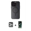 MARSİLYAN™- iPhone 15 Pro Max Kılıf Kozmos Çizgi Prime - Siyah 360 Mat Full Body Arka Koruyucu + PVD Metal Kamera Lens - LT