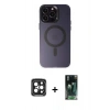 MARSİLYAN™- iPhone 15 Pro Max Kılıf Kozmos Çizgi Prime - Siyah 360 Mat Full Body Arka Koruyucu + PVD Metal Kamera Lens - SH