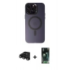 MARSİLYAN™- iPhone 15 Pro Max Kılıf Kozmos Çizgi Prime - Siyah 360 Mat Full Body Arka Koruyucu + Siyah Raze Metal Kamera Lens