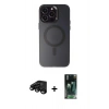 MARSİLYAN™- iPhone 15 Pro Max Kılıf Kozmos Çizgi Prime - Siyah 360 Mat Full Body Arka Koruyucu + Siyah Raze Metal Kamera Lens