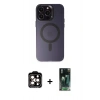 MARSİLYAN™- iPhone 15 Pro Max Kılıf Kozmos Çizgi Prime - Siyah 360 Mat Full Body Arka Koruyucu + Turuncu PVD Metal Kamera Lens