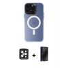 MARSİLYAN™- iPhone 15 Pro Max Kılıf Kozmos Çizgi Prime - Siyah 3D Antistatik Hayalet Cam Ekran Koruyucu + PVD Metal Kamera Lens - SH