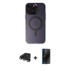 MARSİLYAN™- iPhone 15 Pro Max Kılıf Kozmos Çizgi Prime - Siyah 3D Antistatik Hayalet Cam Ekran Koruyucu + Titanyum Gri Raze Metal Kamera Lens