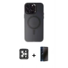 MARSİLYAN™- iPhone 15 Pro Max Kılıf Kozmos Çizgi Prime - Siyah 3D Antistatik Hayalet Cam Ekran Koruyucu + PVD Metal Kamera Lens - GI