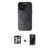 MARSİLYAN™- iPhone 15 Pro Max Kılıf Kozmos Çizgi Prime - Siyah 3D Antistatik Hayalet Cam Ekran Koruyucu + PVD Metal Kamera Lens - LT