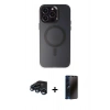 MARSİLYAN™- iPhone 15 Pro Max Kılıf Kozmos Çizgi Prime - Siyah 3D Antistatik Hayalet Cam Ekran Koruyucu + Lacivert Raze Metal Kamera Lens