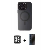 MARSİLYAN™- iPhone 15 Pro Max Kılıf Kozmos Çizgi Prime - Siyah 3D Antistatik Hayalet Cam Ekran Koruyucu + PVD Metal Kamera Lens - SH