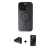 MARSİLYAN™- iPhone 15 Pro Max Kılıf Kozmos Çizgi Prime - Siyah 3D Antistatik Hayalet Cam Ekran Koruyucu + Raze Metal Kamera Lens - GS