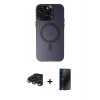 MARSİLYAN™- iPhone 15 Pro Max Kılıf Kozmos Çizgi Prime - Siyah 3D Antistatik Hayalet Cam Ekran Koruyucu + Raze Metal Kamera Lens - LT