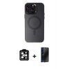 MARSİLYAN™- iPhone 15 Pro Max Kılıf Kozmos Çizgi Prime - Siyah 3D Antistatik Hayalet Cam Ekran Koruyucu + PVD Metal Kamera Lens - TU