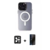 MARSİLYAN™- iPhone 15 Pro Max Kılıf Kozmos Çizgi Prime - Siyah 3D Antistatik Hayalet Cam Ekran Koruyucu + PVD Metal Kamera Lens - SH