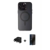 MARSİLYAN™- iPhone 15 Pro Max Kılıf Kozmos Çizgi Prime - Siyah 3D Antistatik Hayalet Cam Ekran Koruyucu + Raze Metal Kamera Lens - SH