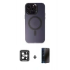 MARSİLYAN™- iPhone 15 Pro Max Kılıf Kozmos Çizgi Prime - Siyah 3D Antistatik Hayalet Cam Ekran Koruyucu + PVD Metal Kamera Lens - SH