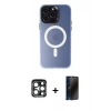 MARSİLYAN™- iPhone 15 Pro Max Kılıf Kozmos Çizgi Prime - Siyah 3D Antistatik Hayalet Cam Ekran Koruyucu + PVD Metal Kamera Lens - LT