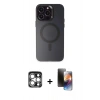 MARSİLYAN™- iPhone 15 Pro Max Kılıf Kozmos Çizgi Prime - Siyah 3D Antistatik Mat Seramik Nano Ekran Koruyucu + Gümüş PVD Metal Kamera Lens